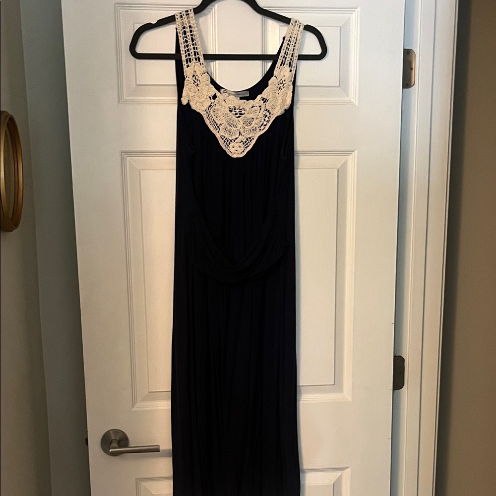 Navy Maternity/Nursing Dress with Crochet Detail